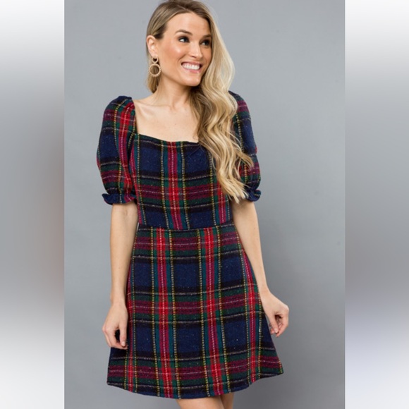 vestique Dresses & Skirts - M2 NWT Vestigue HOLIDAY PLAID DRESS, NAVY/RED